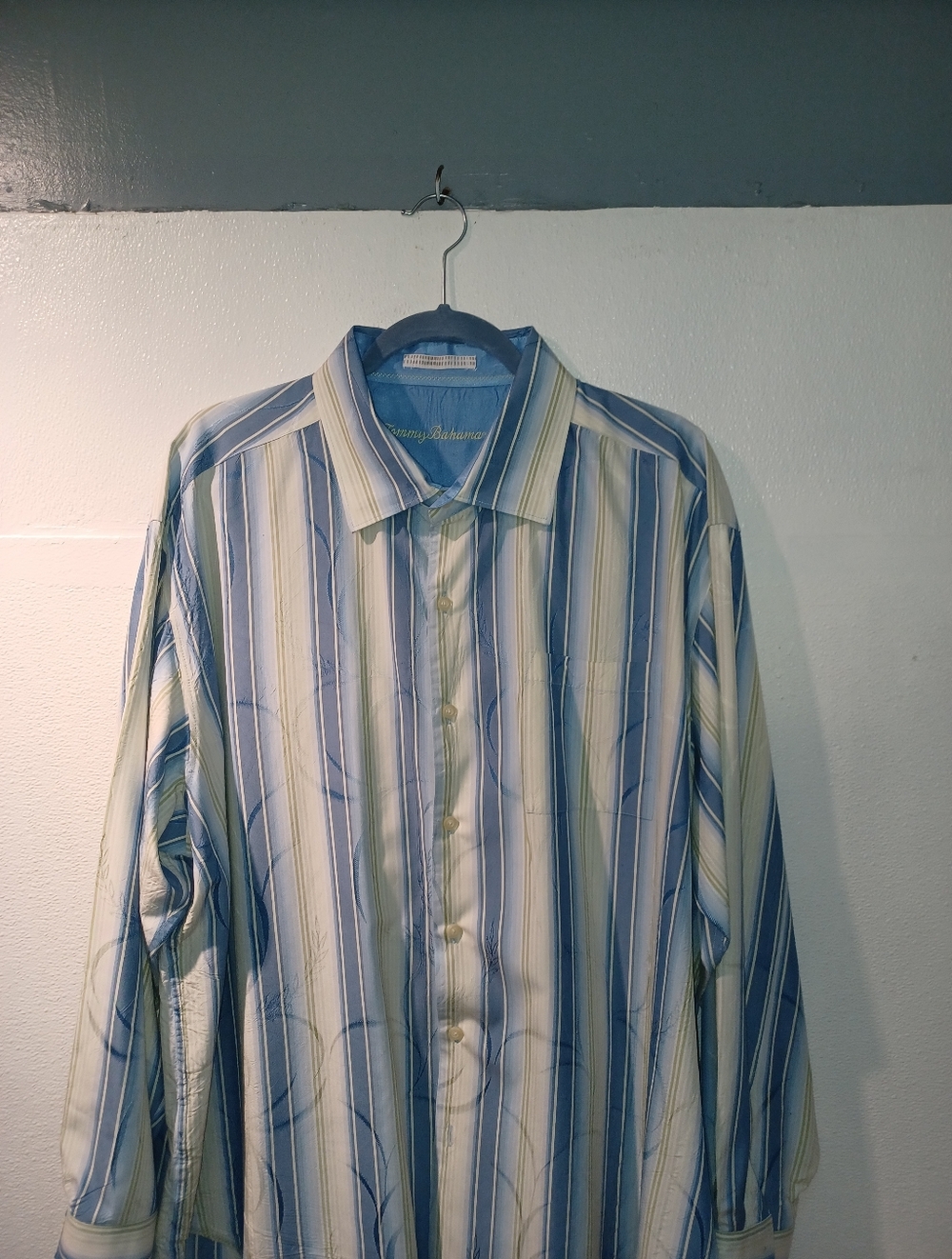 Tommy Bahama Silk Shirt Big Mans Size 2XL Blue 2X 100% Silk